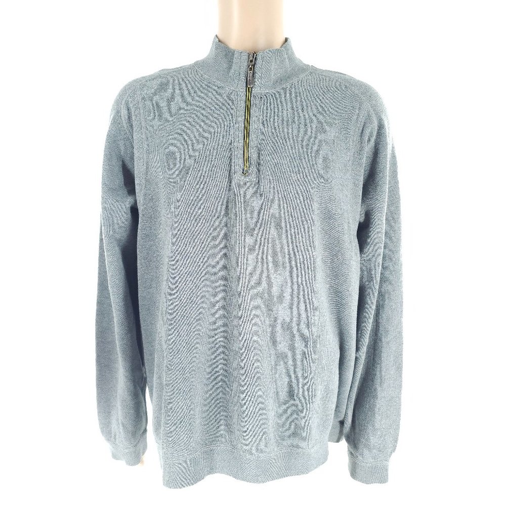 Tommy Bahama Men Sweater 1/3 Zip Pullover Long Sleeves Gray Size 3XL